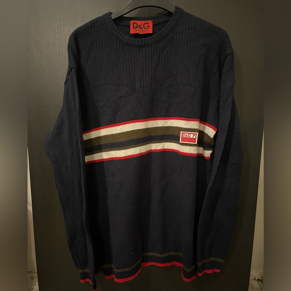 D&G Men's Sweater with Red and Gray Stripes